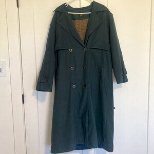 Vintage Luba Paris Trench Coat Emerald Green Long Trench Coat Size Large 12